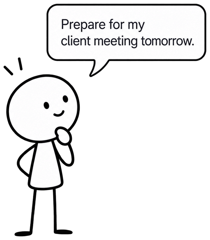 Stick figure thinking: Prepare for my client meeting tomorrow.